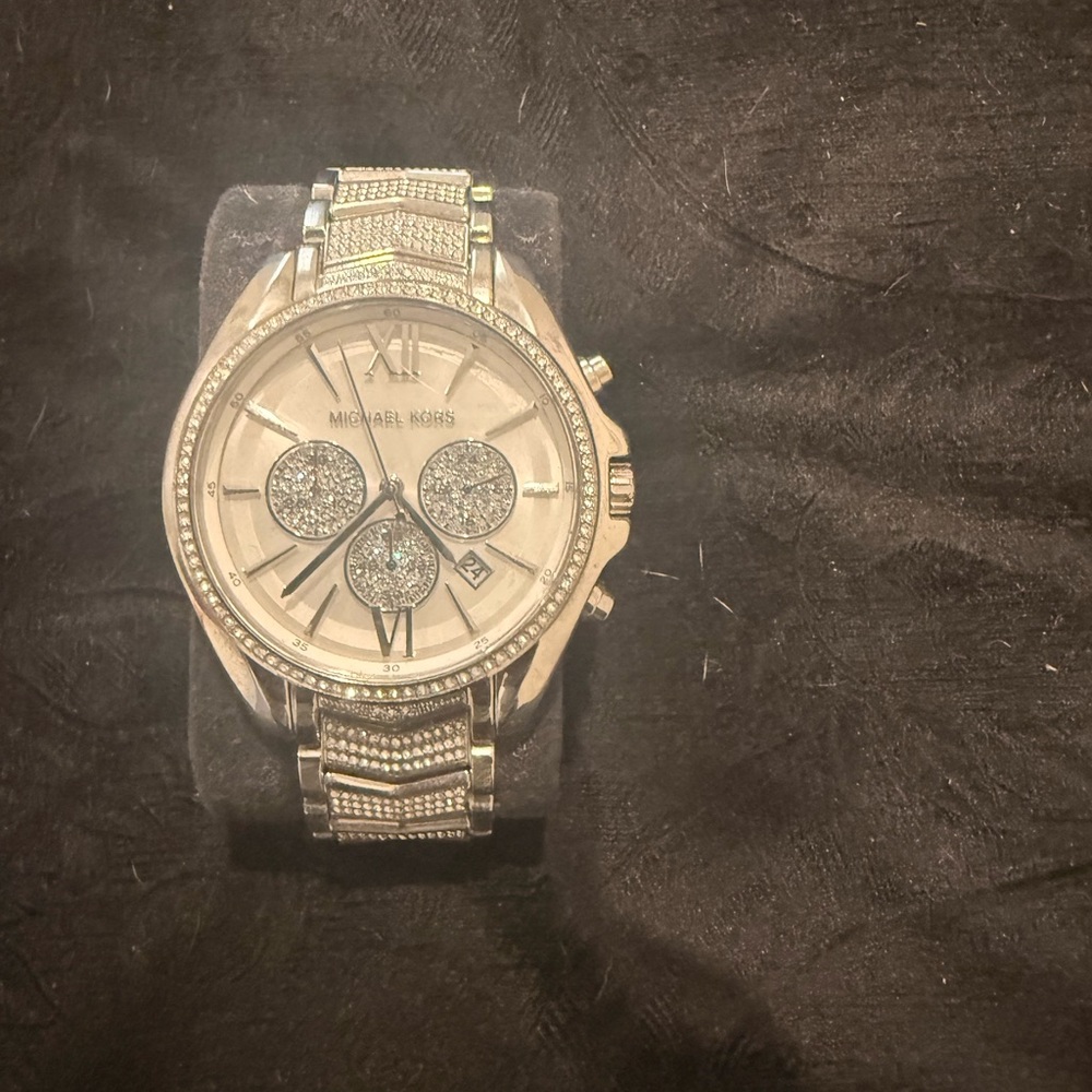 Michael Kors Silver-Tone Men's Crystal Accent Chronograph Watch
